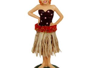 Hand painted dashboard hula girls with metal spring for girating hips, stickem anywhere (adhesive base).  Classic Hawaiian Dancing girl for your cars dashboard