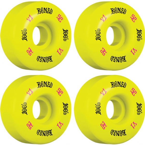 BONES OG V1 YELLOW SKATEBOARD WHEELS — 52mm 100a (SET OF 4)