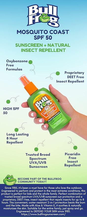 Bullfrog Mosquito Coast Bug Spray Insect Repellent + Sunscreen SPF 50, Pump Spray 4.7 Fl Oz Lotion & Moisturizer surferswarehouse.myshopify.com