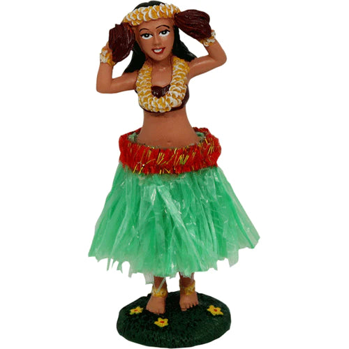 Hand painted dashboard hula girls with metal spring for girating hips, stickem anywhere (adhesive base).  Classic Hawaiian Dancing girl for your cars dashboard