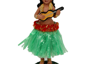 Hand painted dashboard hula girls with metal spring for girating hips, stickem anywhere (adhesive base).  Classic Hawaiian Dancing girl for your cars dashboard Classic  Car Dashboard Hula Girl Dancer with ukelele surfing accessories surferswarehouse.myshopify.com