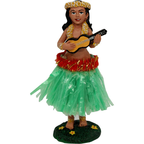 Hand painted dashboard hula girls with metal spring for girating hips, stickem anywhere (adhesive base).  Classic Hawaiian Dancing girl for your cars dashboard Classic  Car Dashboard Hula Girl Dancer with ukelele surfing accessories surferswarehouse.myshopify.com