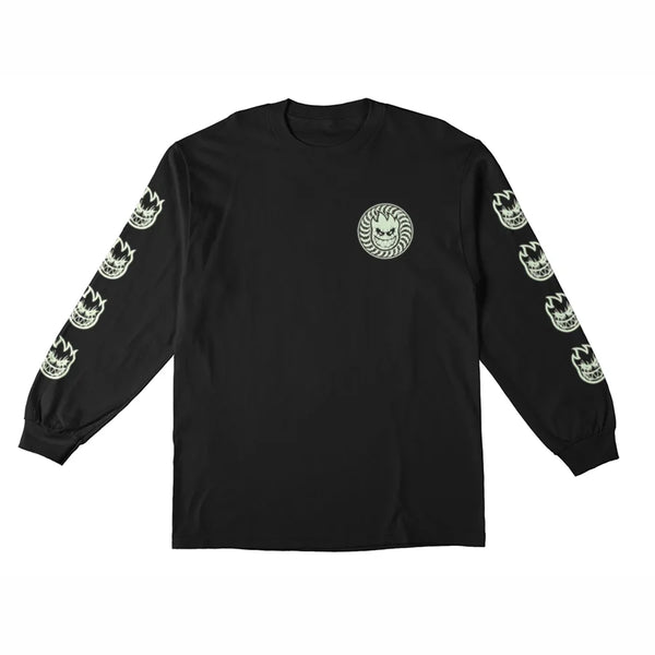 Spitfire Deathmask Classic Long Sleeve Skate T-Shirt - Black/Glow Print - Surfers Warehouse