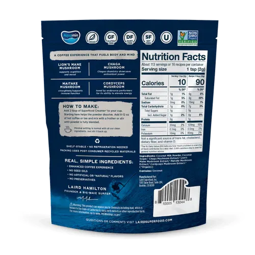 Laird Superfood Creamer Sweet & Creamy with Adaptogens Superfood Creamer® surfing lifestyle surferswarehouse.myshopify.com