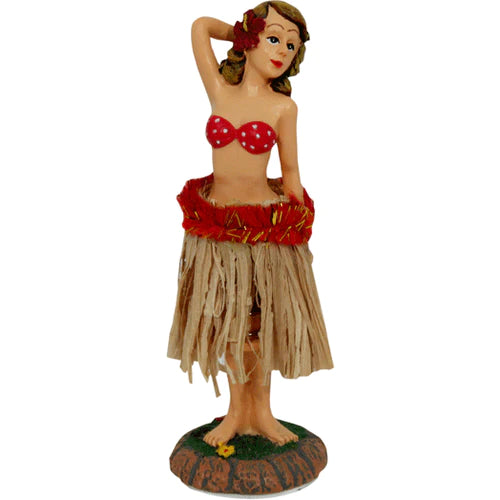 Hand painted dashboard hula girls with metal spring for girating hips, stickem anywhere (adhesive base).  Classic Hawaiian Dancing girl for your cars dashboard