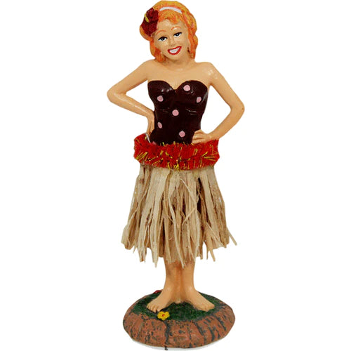 Hand painted dashboard hula girls with metal spring for girating hips, stickem anywhere (adhesive base).  Classic Hawaiian Dancing girl for your cars dashboard