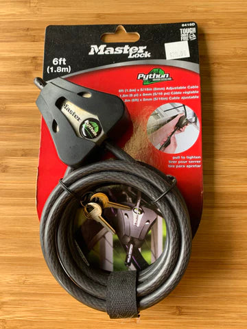 MASTER LOCK 8418D 6FT (1.8M) LONG X DIAMETER PYTHON™ ADJUSTABLE LOCKING CABLE; AND BLACK 5/16IN Surfboard and SUP-Lock is an adjustable 6ft long Master Lock Python™ surfboard protection surferswarehouse.myshopify.com