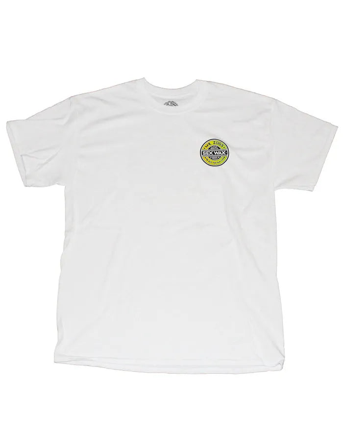 MR. ZOGS SEX WAX GREEN/YELLOW LOGO WHITE TEE SHIRT – surferswarehouse