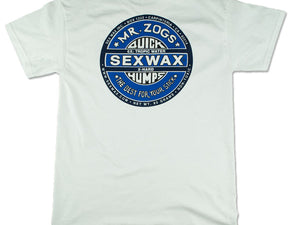 Mr Zogs Sex Wax  T-Shirt - White Tee with classic blue logo - Surfing Lifestyle Shirts & Tops surferswarehouse.myshopify.com