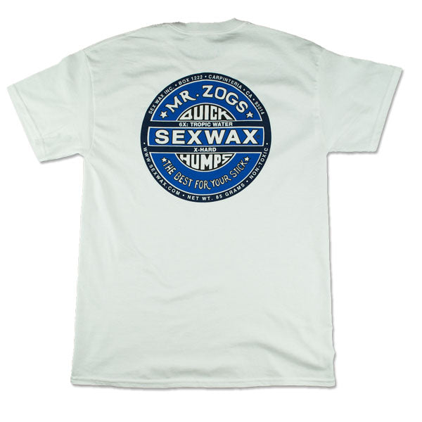 Mr Zogs Sex Wax  T-Shirt - White Tee with classic blue logo - Surfing Lifestyle Shirts & Tops surferswarehouse.myshopify.com