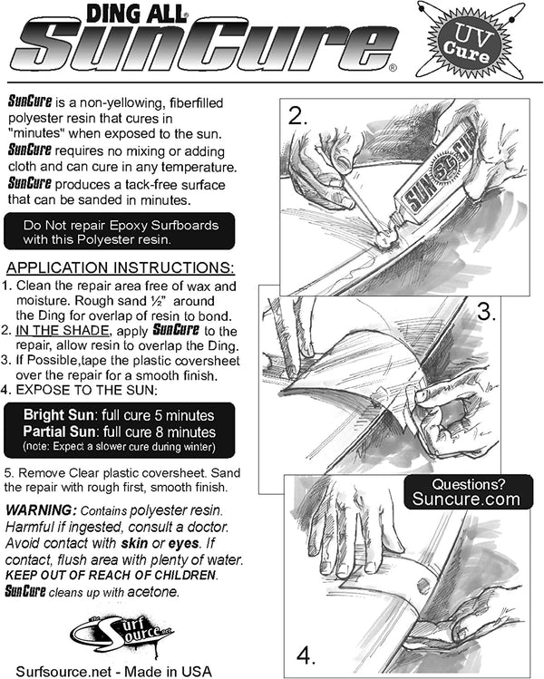 These are the dirrections for the  suncure fiberfill  dingall surfboard repairs