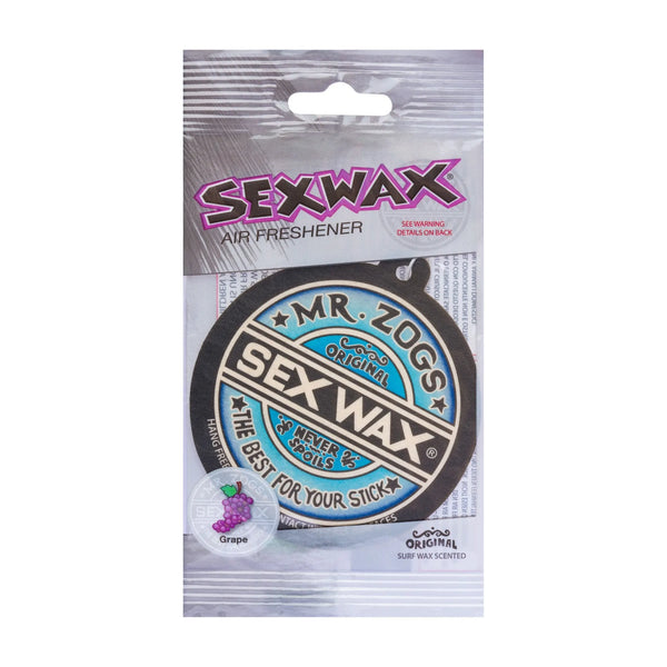 Bring the smell of Mr. Zog's Grape Sexwax into your car, office or home with Sexwax Air Fresheners. ZOGS SEX WAX AIR FRESHENER surfing accessories surferswarehouse.myshopify.com