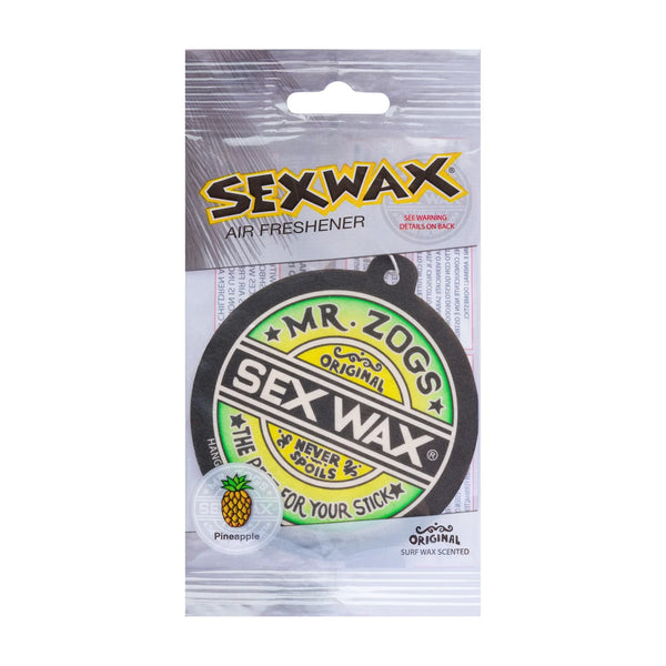 Bring the smell of Mr. Zog's Pineapple  Sexwax into your car, office or home with Sexwax Air Fresheners. ZOGS SEX WAX AIR FRESHENER surfing accessories surferswarehouse.myshopify.com