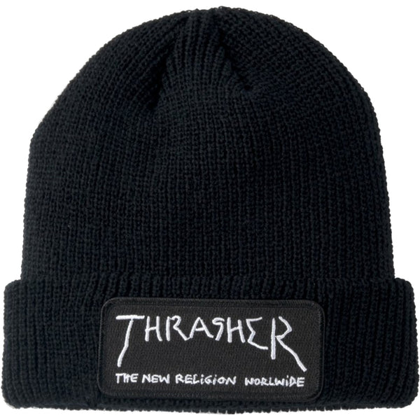 THRASHER MAGAZINE "NEW RELIGION" PATCH BLACK DOCK BEANIE