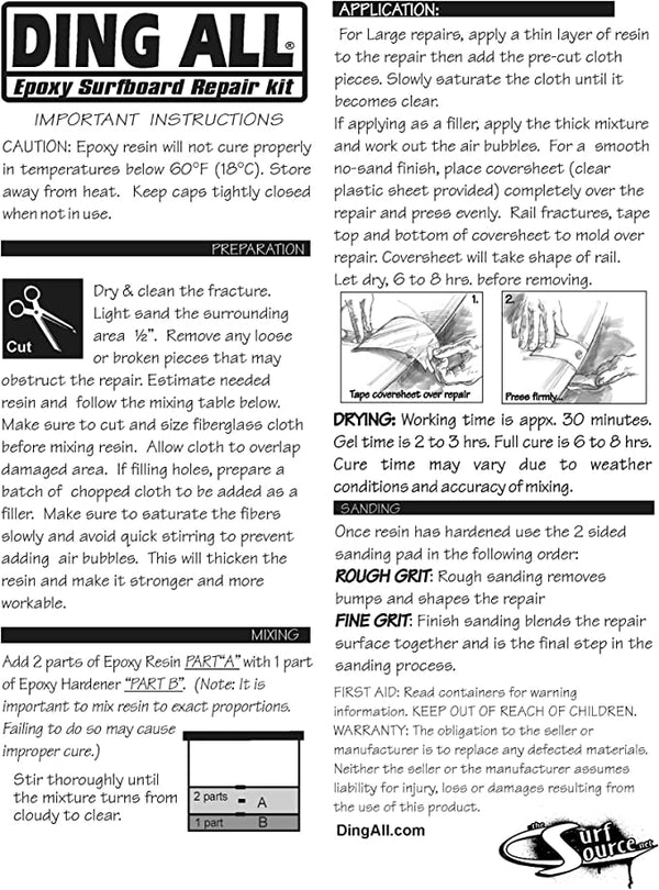 Ding All Standard Epoxy Repair Kit for Epoxy and Polyester Surfboards Repairs