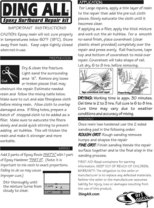 Ding All Standard Epoxy Repair Kit for Epoxy and Polyester Surfboards Repairs Surfboard Repair surferswarehouse.myshopify.com