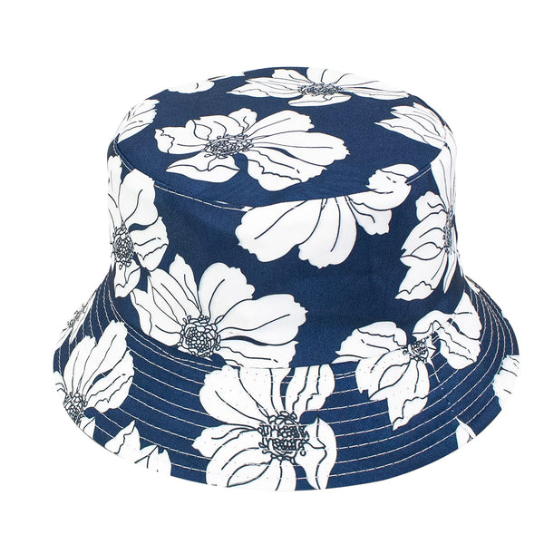 BIANCA FLORAL REVERSIBLE BUCKET HAT - NAVY BLUE