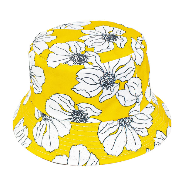 Bianca" Floral Reversible Bucket Hat - YELLOW