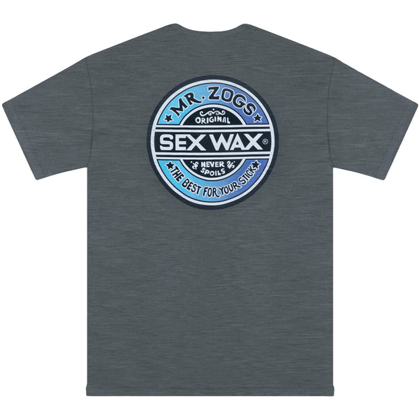 MR. ZOGS SEX WAX FADE BLUE LOGO GREY TEE SHIRT - surferswarehouse