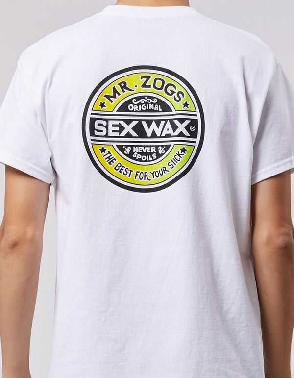 MR. ZOGS SEX WAX GREEN/YELLOW LOGO WHITE TEE SHIRT - surferswarehouse