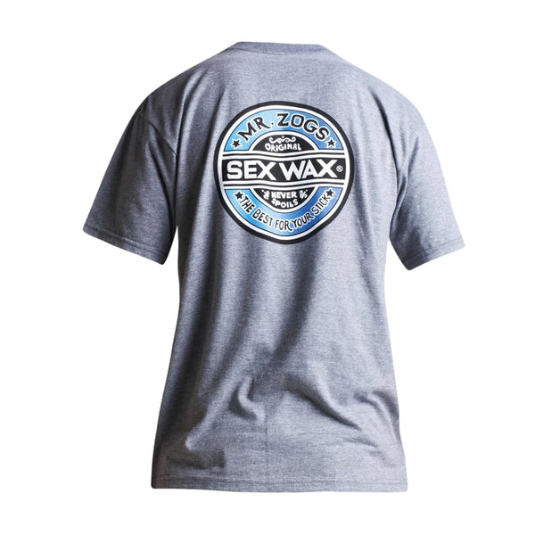 MR. ZOGS SEX WAX FADE BLUE LOGO GREY TEE SHIRT - surferswarehouse